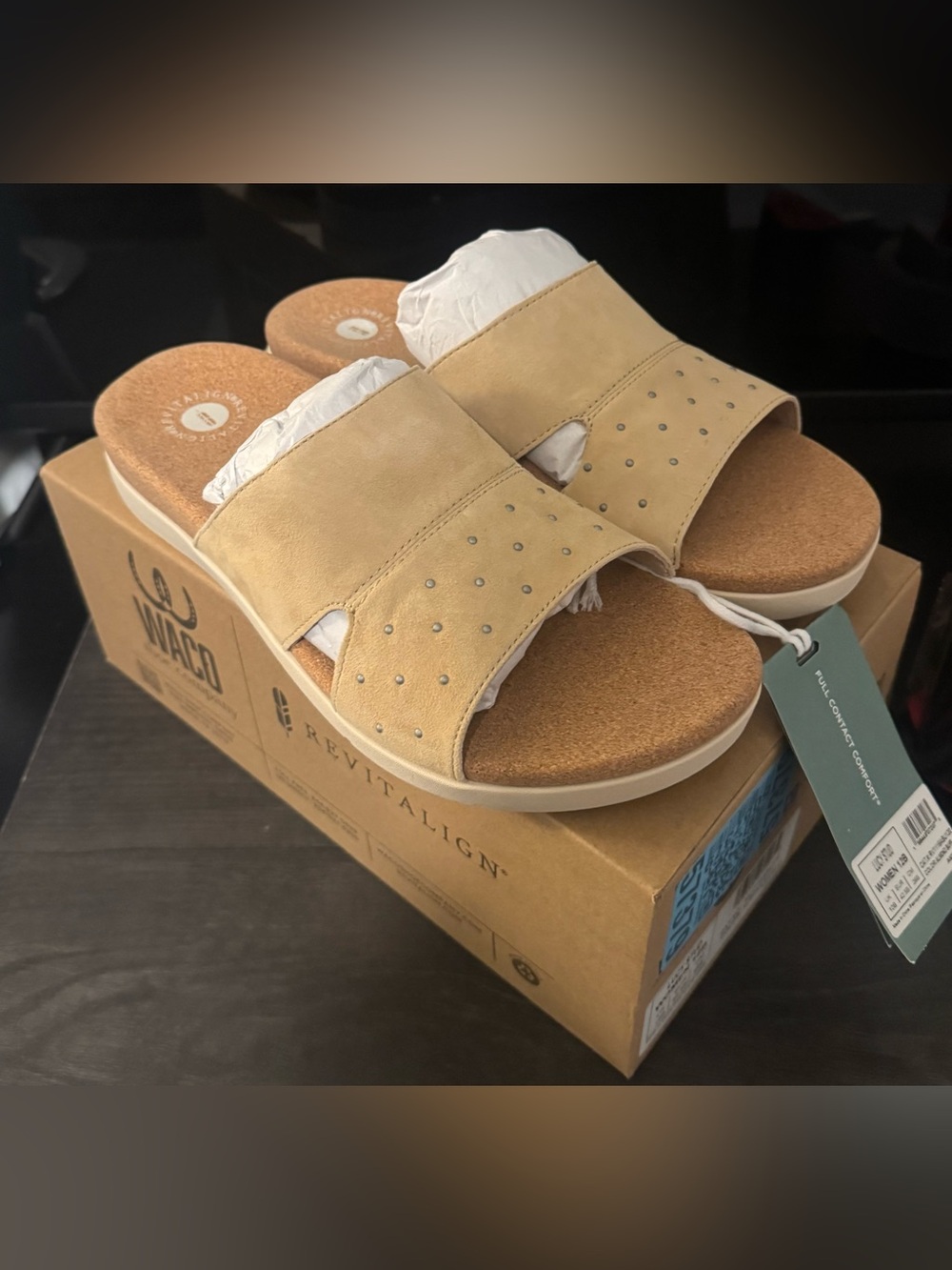 REVITALIGN Women's Beige Stud Slide Sandals size 12